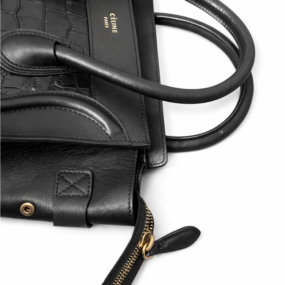 Celine Black Croc-Embossed Mini Satchel with Gold Hardware - Picture 7 of 7